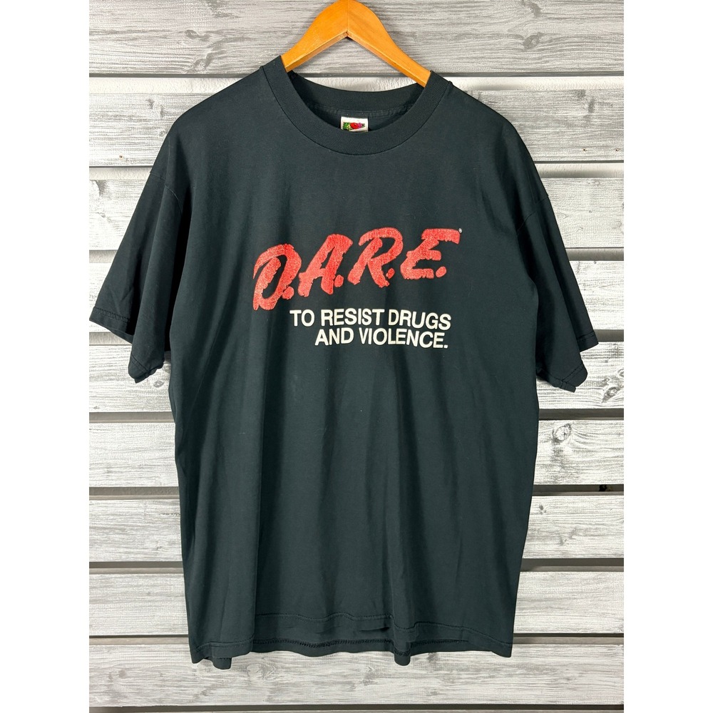 Vintage 1998 D.A.R.E. T-Shirt Fruit of the Loom Mens XL Black 90s Tee